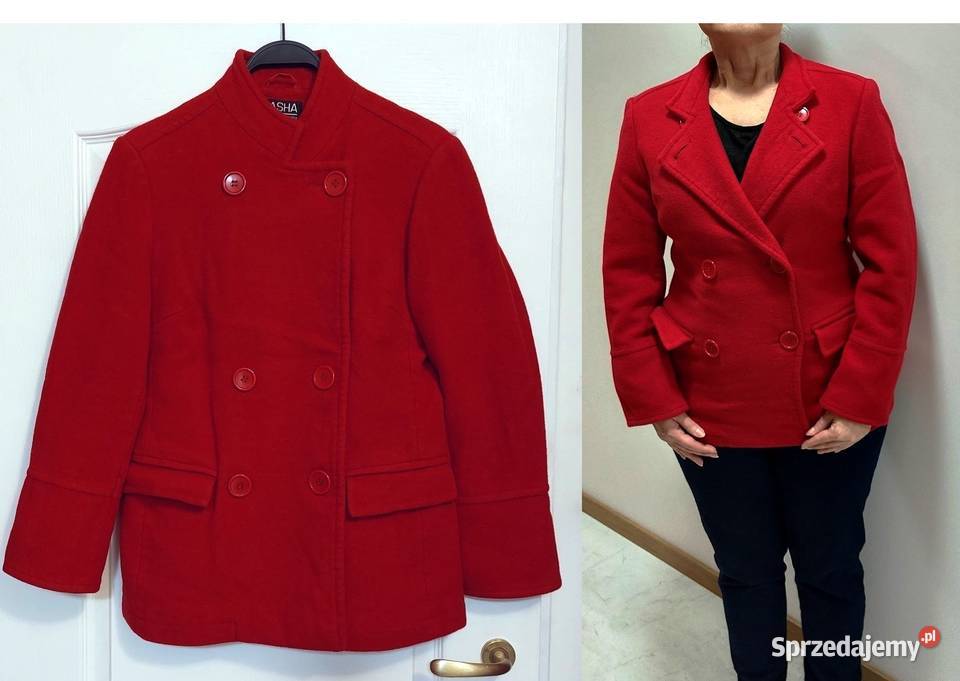 Płaszcz czerwony S 36 SASHA kieszenie wełna Warszawa