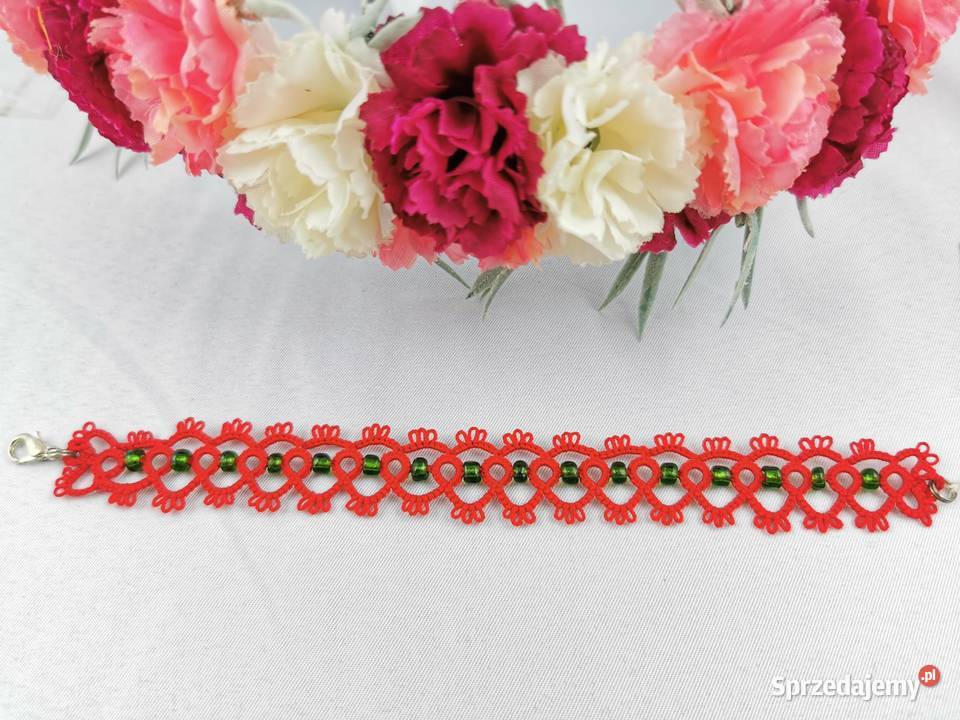 Bransoletka frywolitkowa Wiśniowa sprzedam