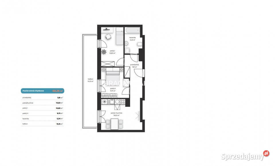 Mieszkanie 4826m2 3 pokojowe Kraków 48.26m2 sprzedam