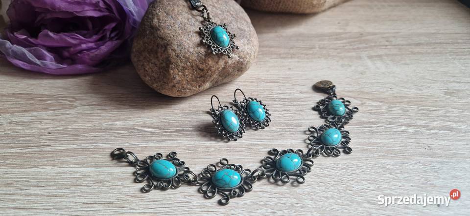 Turkus naturalny Komplet biżuterii vintage Zestawy biżuterii Bydgoszcz sprzedam