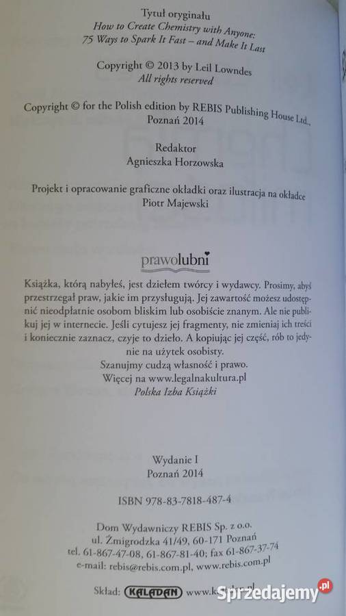 Chemia miłości Leil Lowndes REBIS 2014 poradnik sprzedam