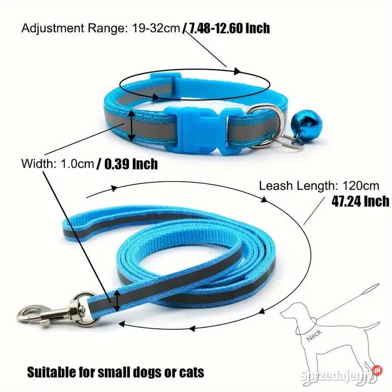 Smycz z Obrożą z Dzwoneczkiem Odblaskowa Czarna Płock