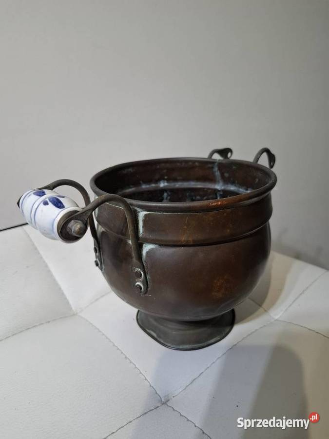 Stary miedziany kociołek delft rękodzieło Antyki Kraków