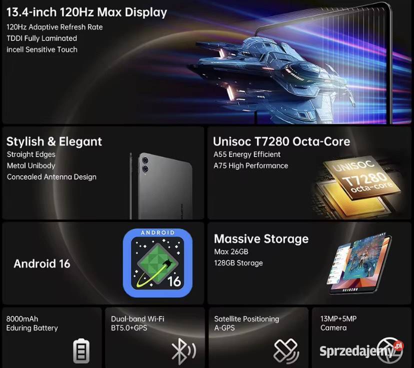 Tablet Teclast T65 134 cala Android 16 SIM Kraków