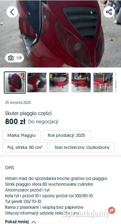 Skutek piaggio części Bieliny