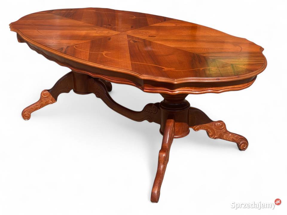 Owalny intarsjowany stolik kawowy ława jasny Gryfice