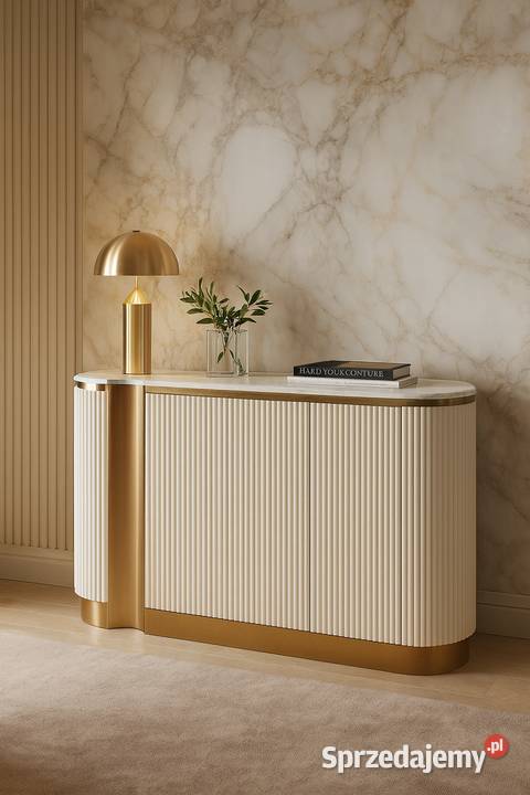 Ryflowana komoda biała złota Nutris Glamour