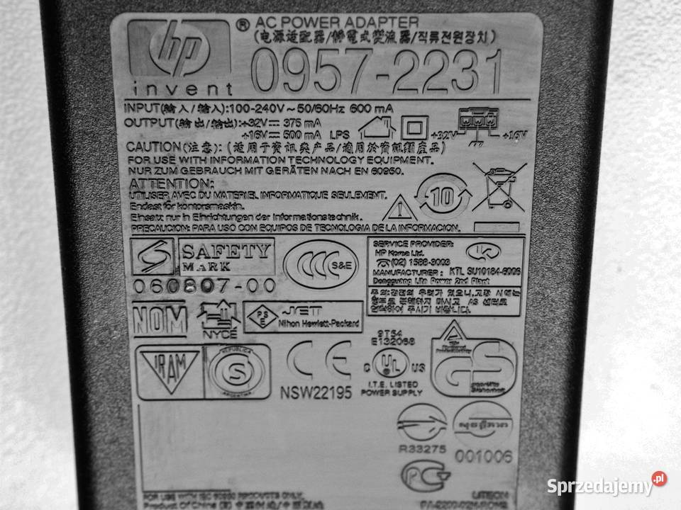 Zasilacz HP 09572231 DC 32 V 375 mA i DC 16 V kujawsko-pomorskie Bydgoszcz