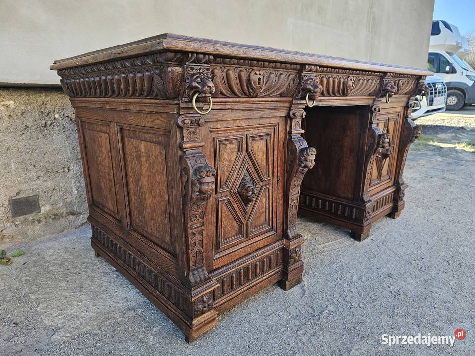 Neorenesansowe biurko gabinetowe z lwami antyk