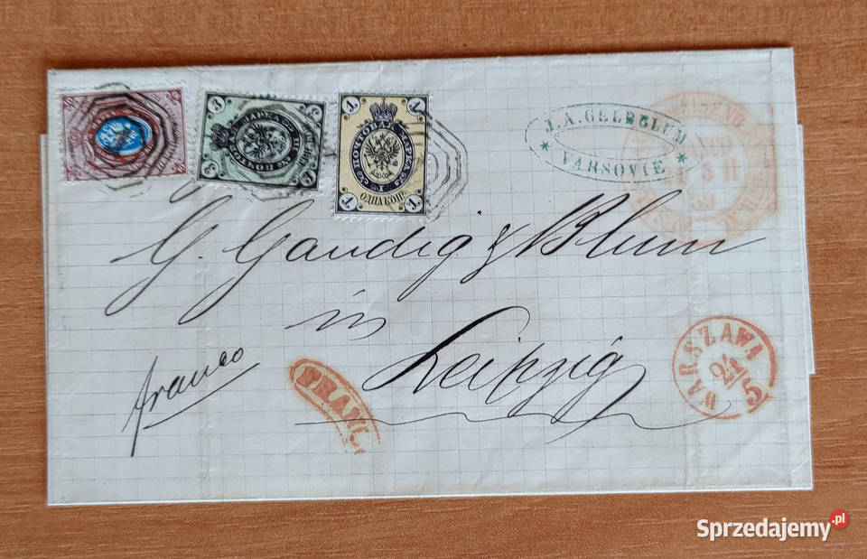 List z Warszawy do Lipska 1869 r Bierutów