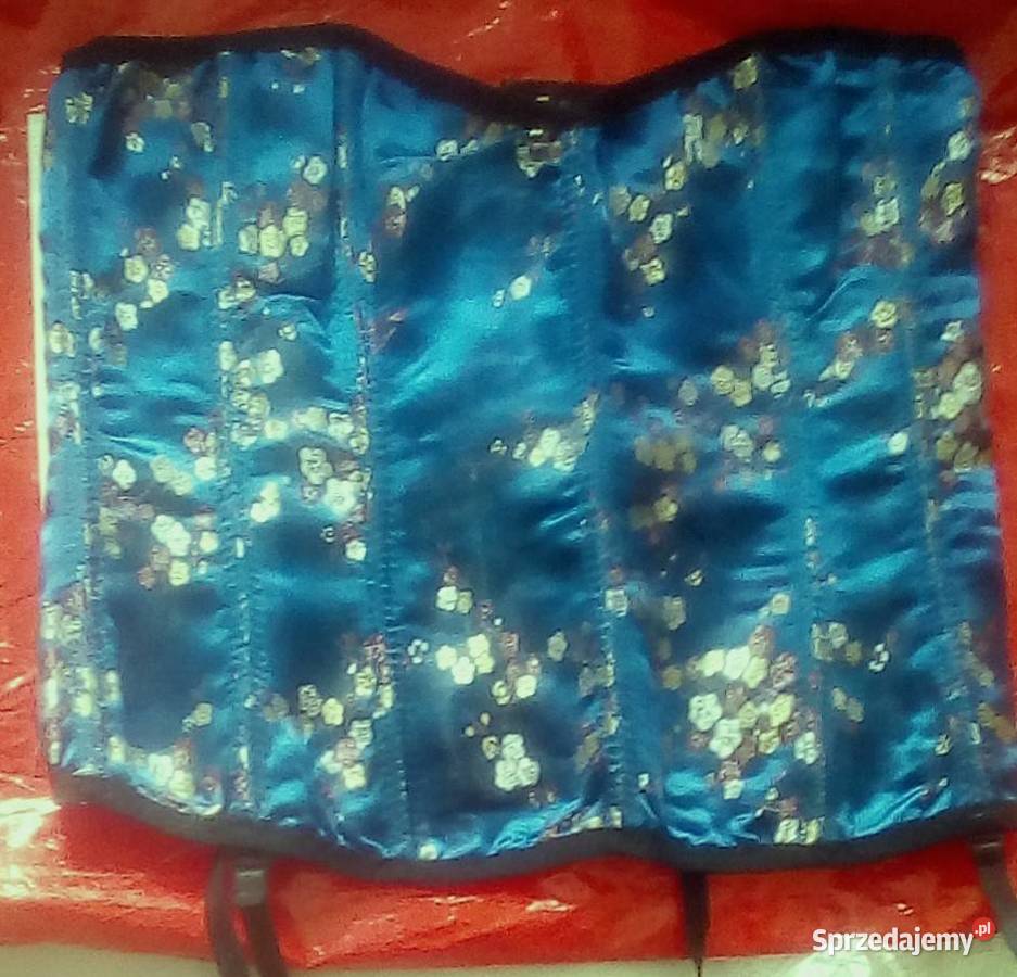 Gorset niebieski w kwiaty podlaskie