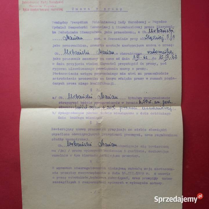 1320 Umowa O Pracę Urbański Antykwariat sprzedam