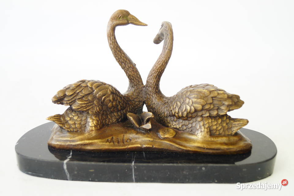 Figura z brązu rzeźba zakochane DWA ŁABĘDZIE Antyki wielkopolskie sprzedam