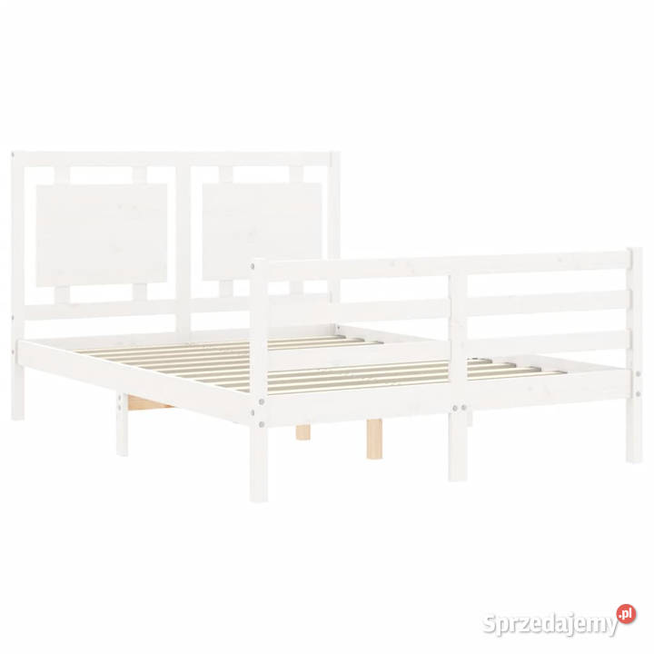 Rama łóżka z wezgłowiem biała lite drewno 195cm Meble