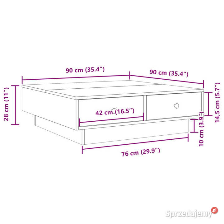 Stolik kawowy brązowy dąb 90x90x28 WM848093 Warszawa