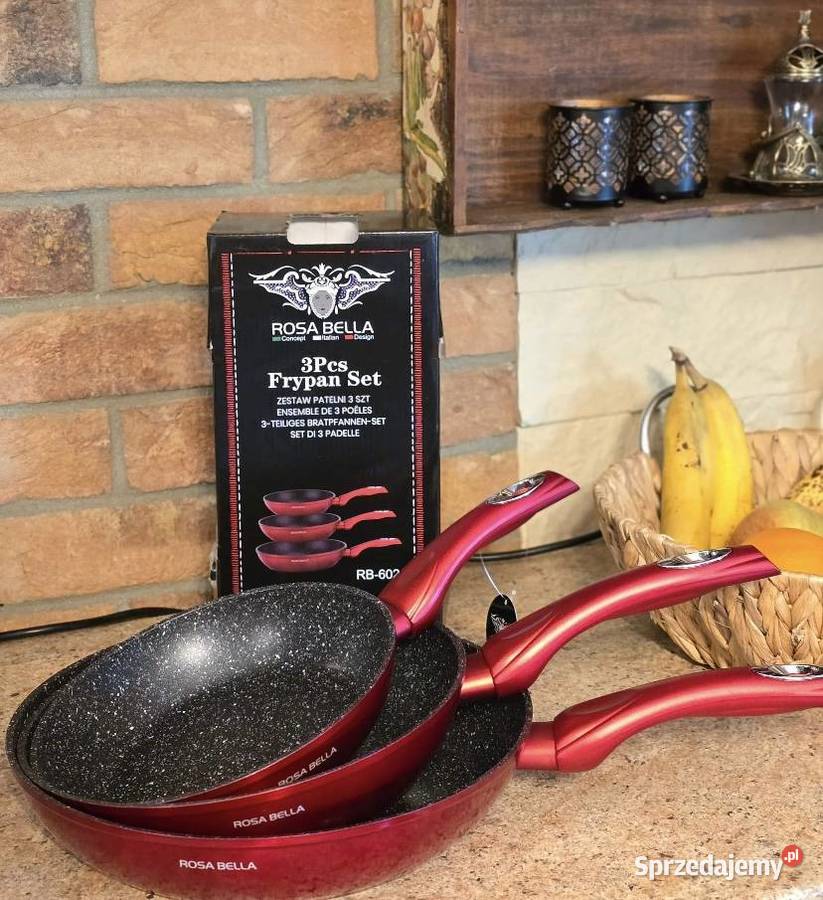 139 Patelnie Bella Rosa 3 sztuki czerwone śląskie Zabrze