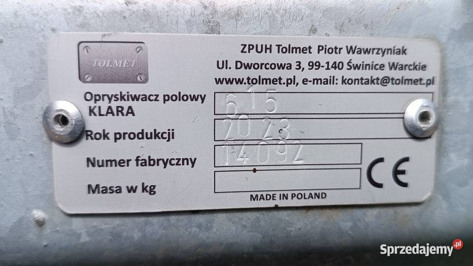 Opryskiwacz zawieszany Tolmet Klara 615 nieuszkodzony Kutno