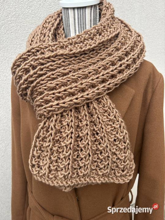 Szal złotobrązowy wzór francuski handmade nowy Olsztyn