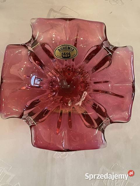 Różowa artystyczna patera ze szkła Bohemia Kraków