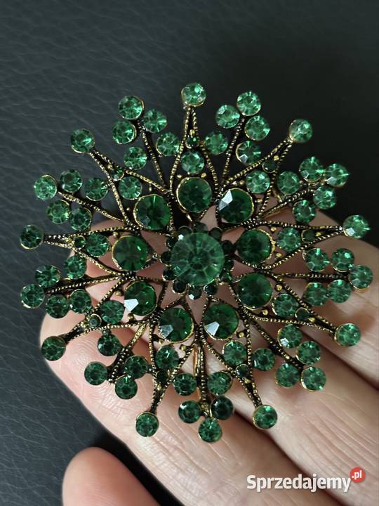 Broszka gwiazda kwiat zielona kryształki ozdoba Kraków sprzedam
