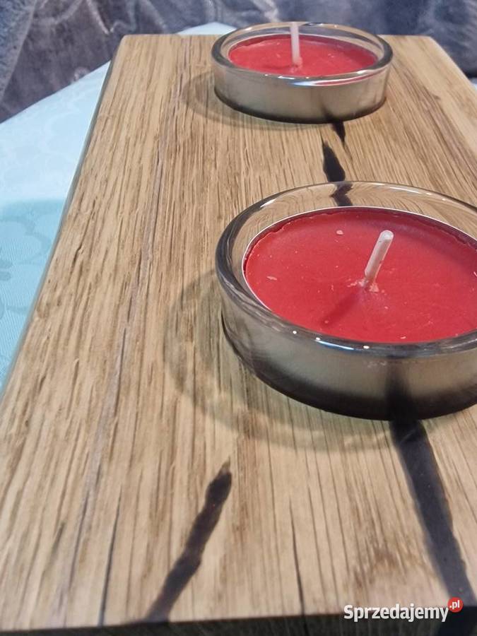 Świecznik dębowy z żywicą silikonowe nóżki 2 Sępopol