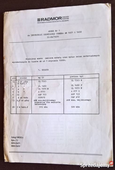 Aneks InstrSerw Tuner AM 5421 i 5422 Wrocław