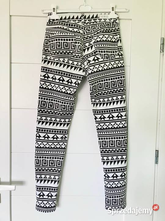 Unikatowe spodnie Toxik3 Jeans wzór aztecki biały Rzeszów