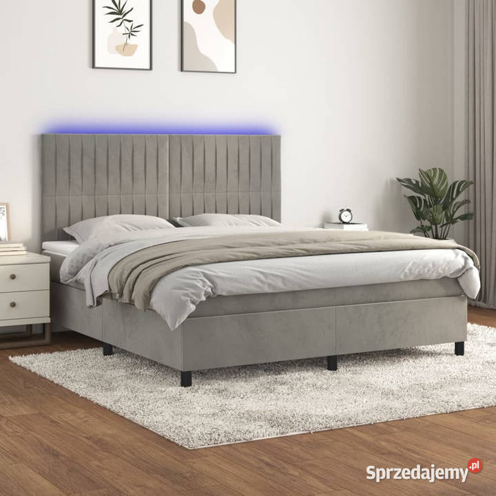 Łóżko kontynentalne z materacem i LED szare 128cm