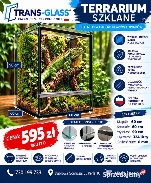 Terrarium szklane 80x50x50 szkło 6 mm producent Dąbrowa Górnicza sprzedam