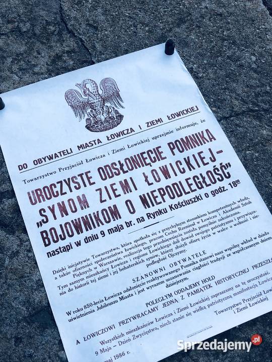 Plakat 1986 Łowicz odsłonięcie pomnika o