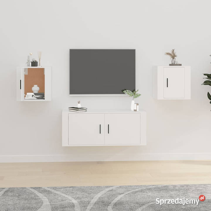 Wiszące szafki telewizyjne 2 białe 40x345x40 mazowieckie Warszawa