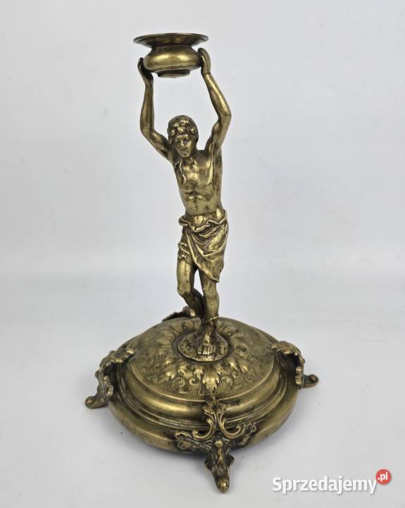 Świecznik figuralny brąz Fabryka Wolska Warszawa Bronisze