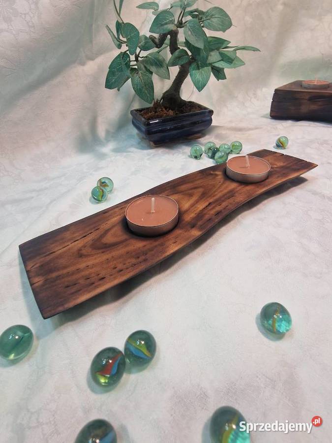 Świecznik drewniany bukowy Shou Sugi Ban Sępopol