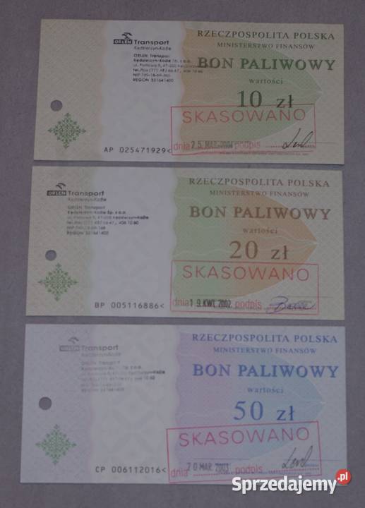 Zestaw bonów paliwowych