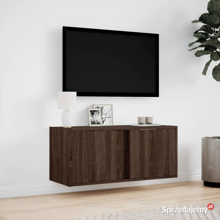 Ścienna szafka TV z LED brązowy dąb 80x31x35 Warszawa