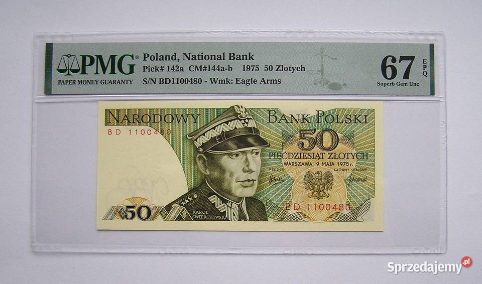 Polska 50 Złotych 1975 r PMG 67 EPQ NOTA wielkopolskie sprzedam