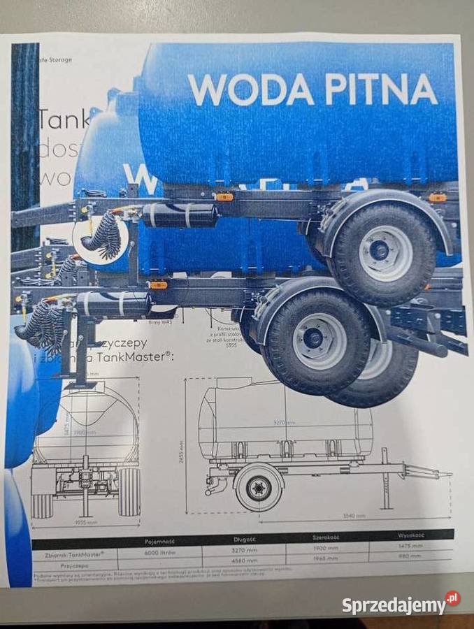 Duży zbiornik 6000L na wodę pitną z przyczepą Włocławek