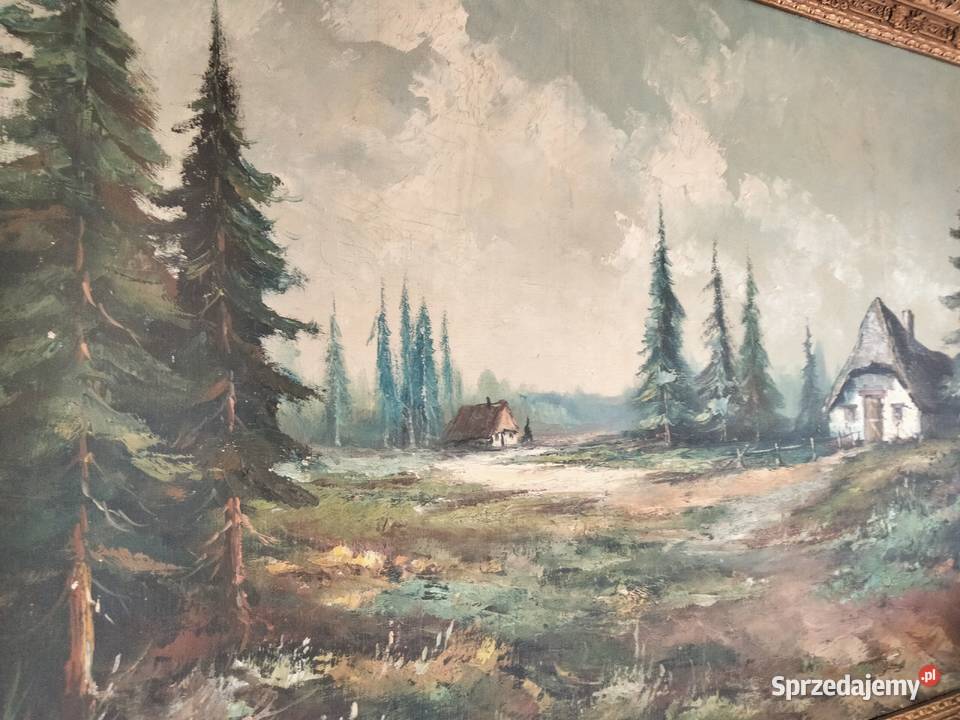 Stary ręcznie malPłótno olej duży gabinetowy sprzedam