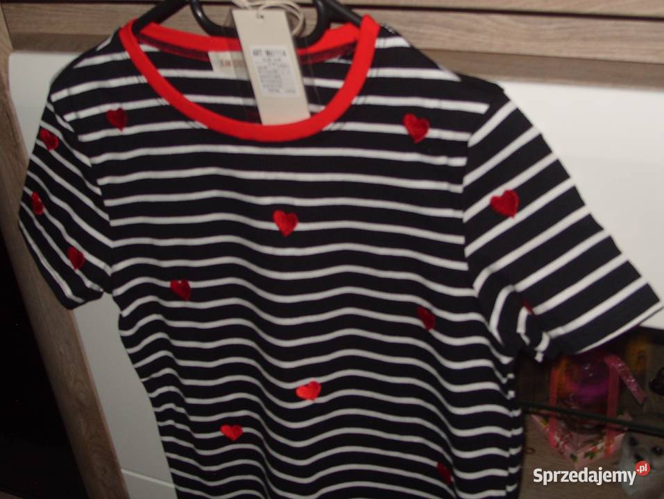 Bawełniany Tshirt paseczki i serduszka r SM