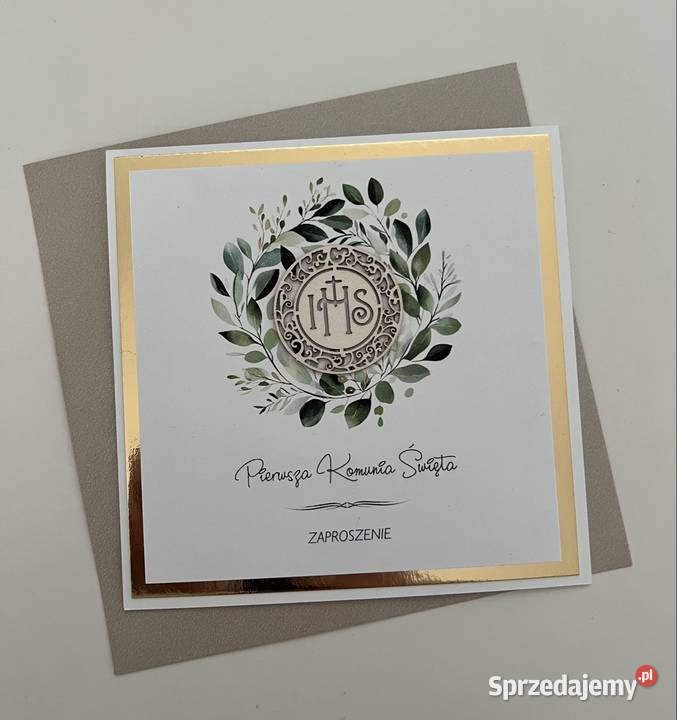 KOMUNIA zaproszenie ze złotą ramką Wadowice