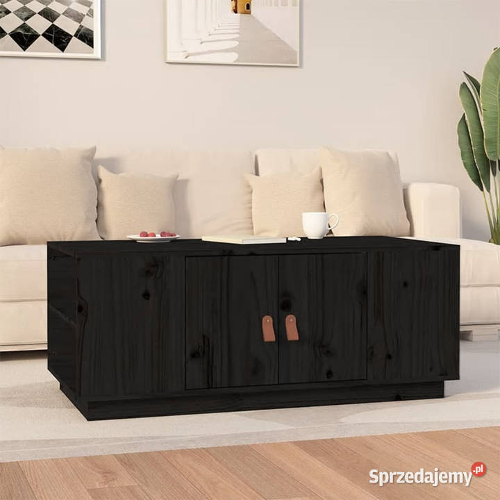 Stolik kawowy czarny 100x50x41 lite drewno