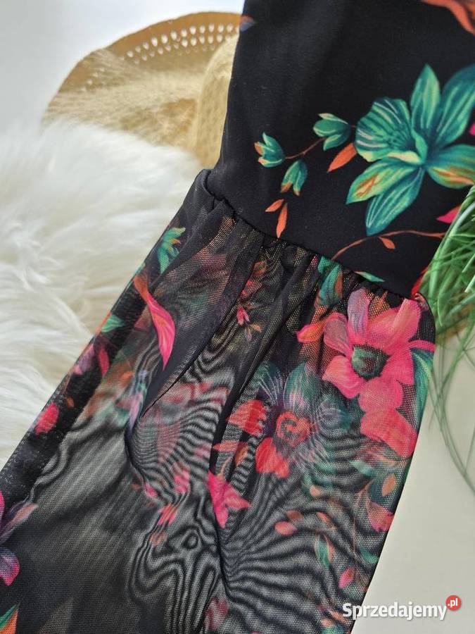 Sukienka kwiatowy print Rękaey z siatki Rybnik