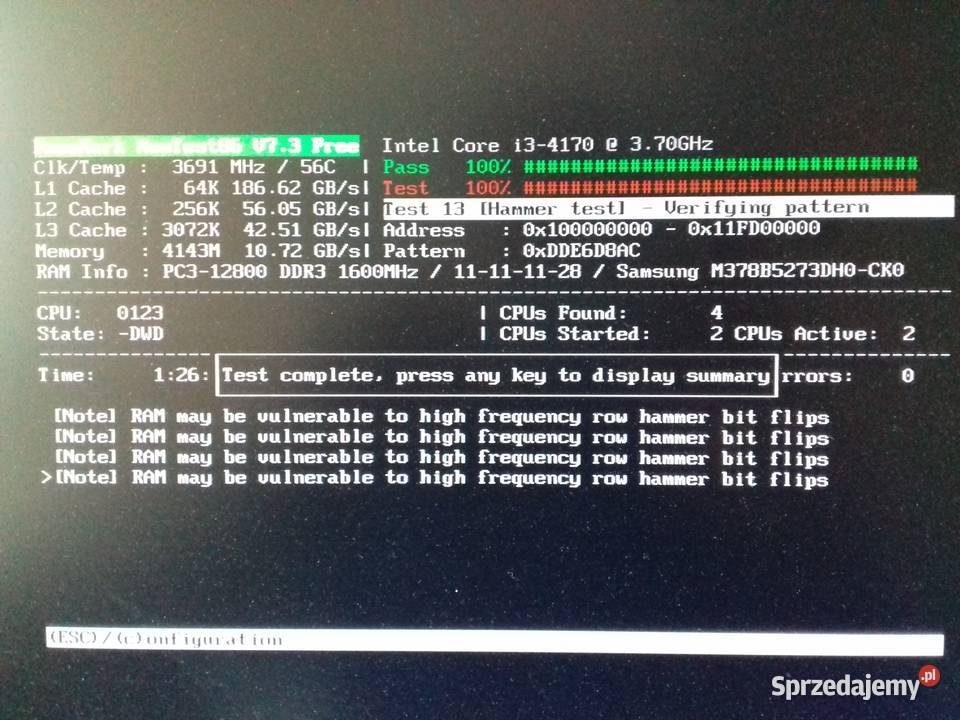 Samsung DDR3 4GB 1600MHz PC3 12800U DIMM używana Bydgoszcz
