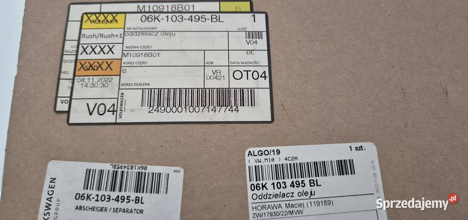 Odma oddzielacz oleju 06K103495BL 20tfsi Silniki i osprzęt sprzedam