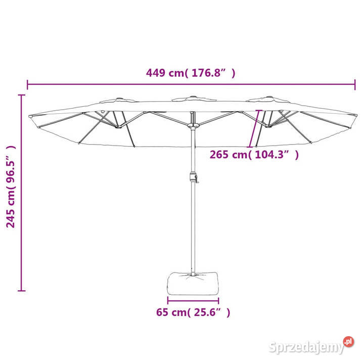 Podwójny parasol ogrodowy z LED czarny 449x245 Warszawa