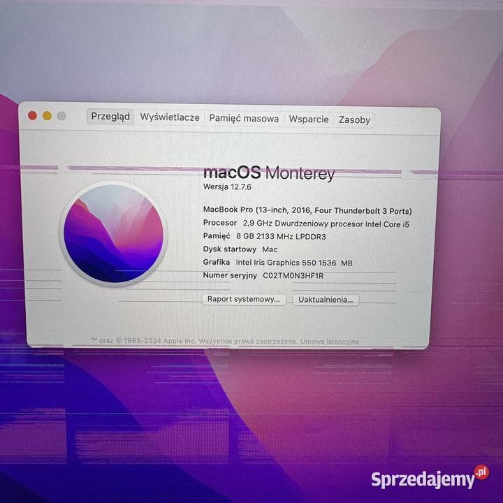 MacBook Pro 13 A1706 2016r i5 29 8GB 500SSD mazowieckie Warszawa