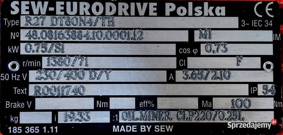 motoreduktor przekładnia 075kW 71obr 3fazowy SEW Pigża