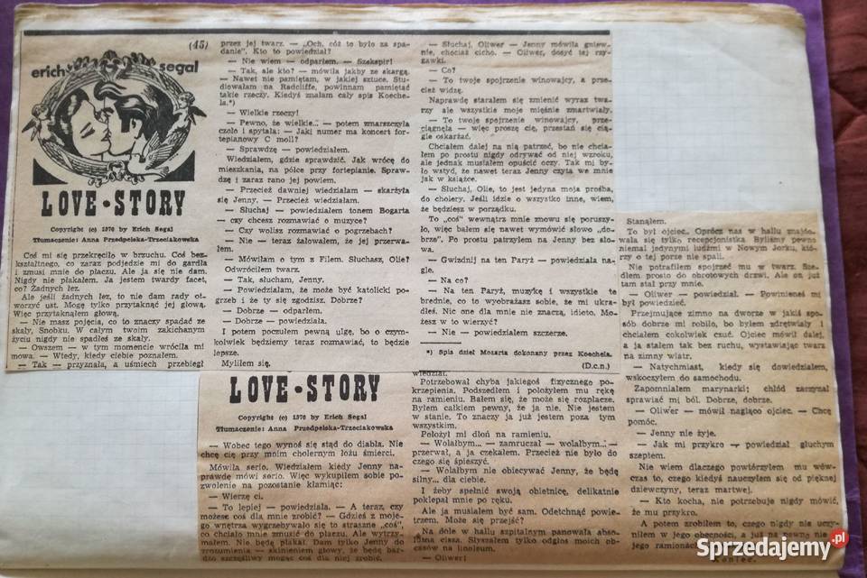 Powieść Love Story wydana w odcinkach w gazecie łódzkie Łódź