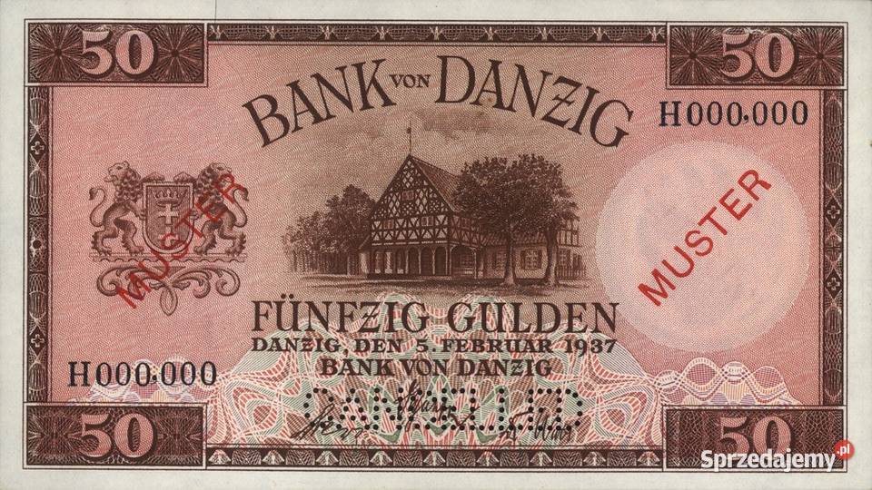 WOLNE MIASTO GDAŃSK 50 gulden 1937 UNC MUSTER podlaskie Białystok
