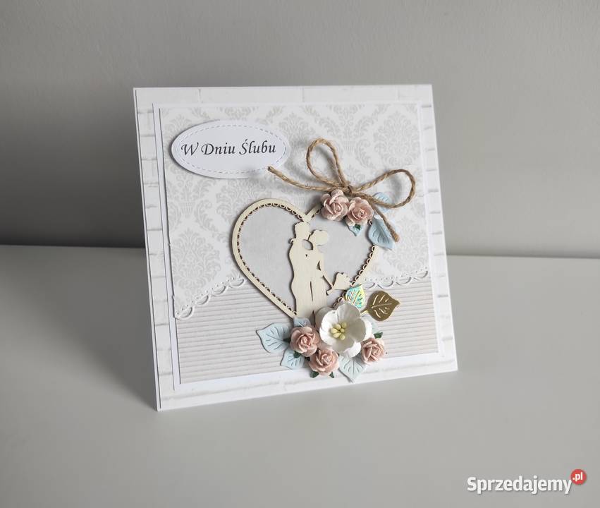 Kartka na ślub ręcznie robiona handmade serce Łódź